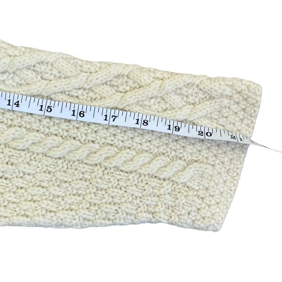 Paul James Sz L 100% Wool Chunky Cable Knit Cardigan Cream Fisherman Shrunken - Picture 14 of 16